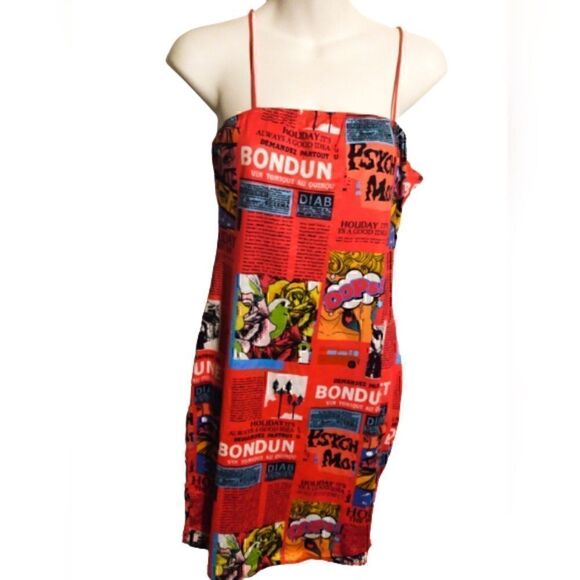 Shein Pic Pop Art Pink Magazine Spaghetti Strap Comic Book Mini SummerDress L - Picture 2 of 3